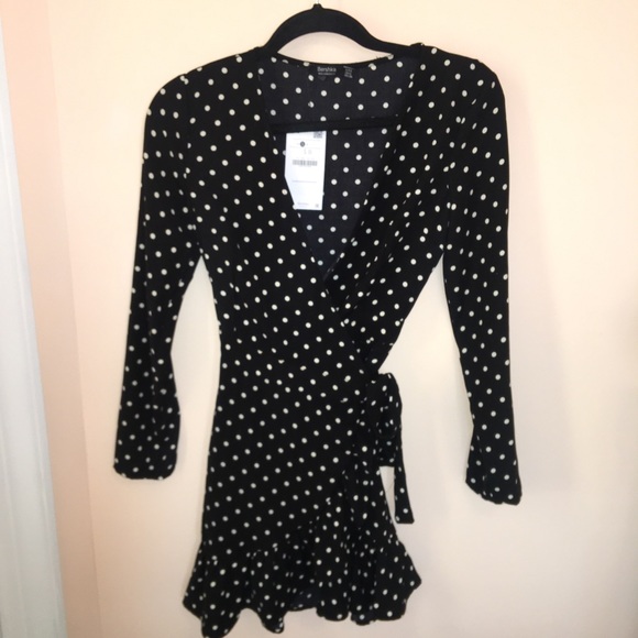 bershka polka dot wrap dress